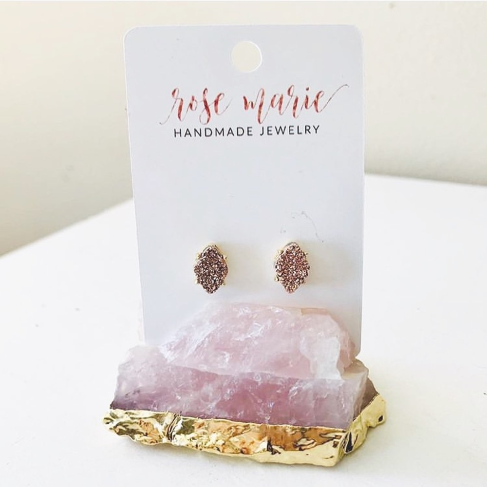 Rose Gold Diamond Druzy Stud